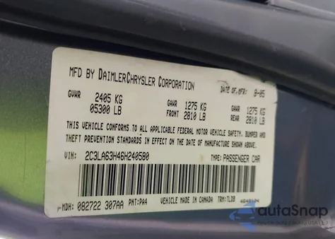 2006 Chrysler 300C z USA, uszkodzony, nr VIN 2C3LA63H46H240580